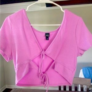 Cute pink tie crop top